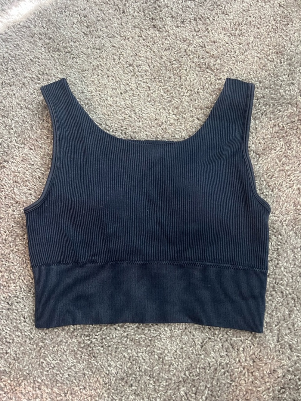 CRZ Yoga Navy Ribbed Scoop Neck Crop Tank Top Sports Bra - Women